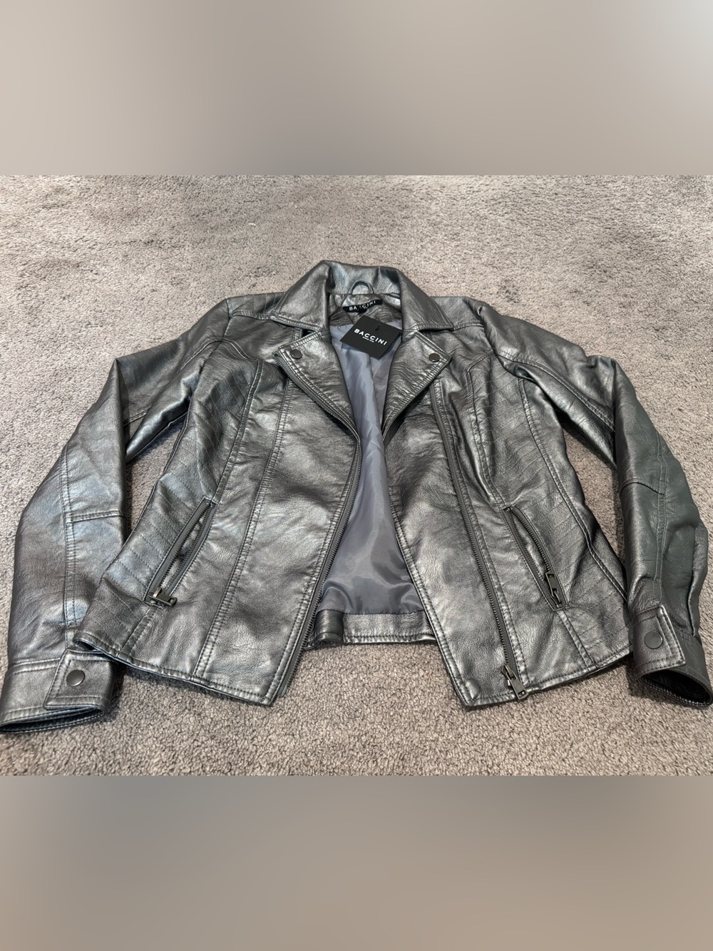 Baccini Metallic Faux Leather Moto Jacket